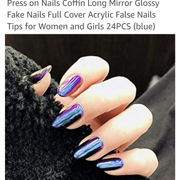 MIRROR BLUE OVAL 💅 NAILS PRESS ON - Picture 4 of 5